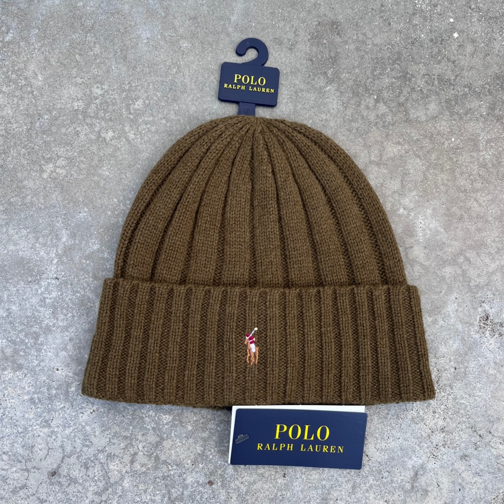 POLO Ralph Lauren Beanie Wool Cuffed Ribbed Cap NWT PP0054 307 Olive Green